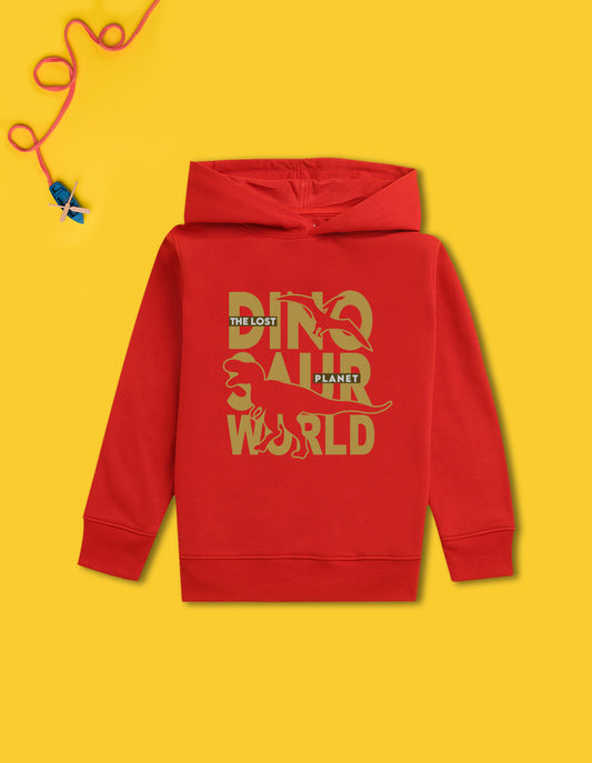 Nusyl Boy's Red Dinosaur  Printed Hoodie