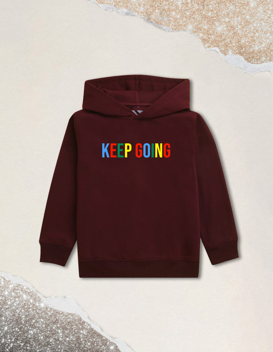 Nusyl Boy's Burgundy Keep going text Printed Hoodie