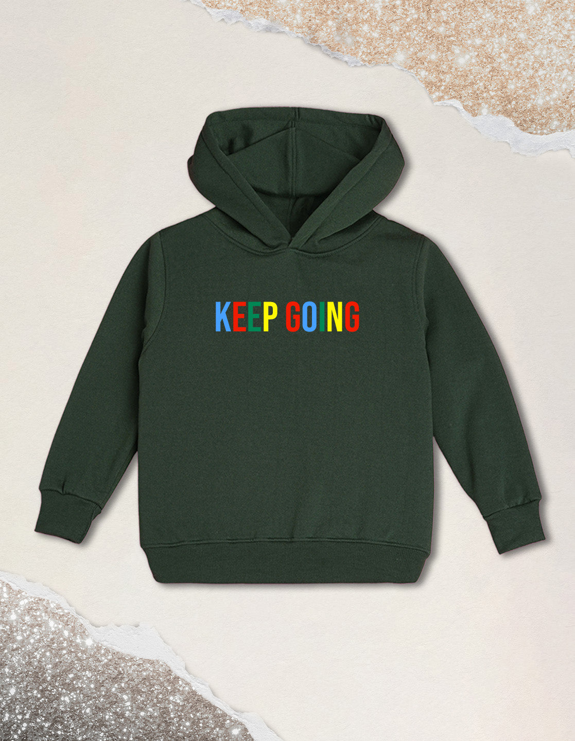 Nusyl Boy's Olive Keep going text Printed Hoodie