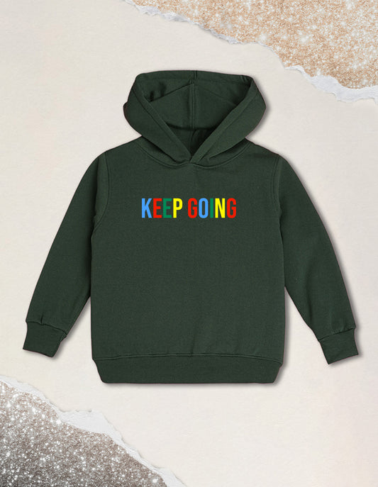 Nusyl Boy's Olive Keep going text Printed Hoodie