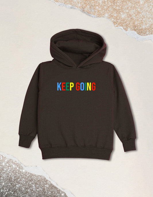 Nusyl Boy's Brown Keep going text Printed Hoodie