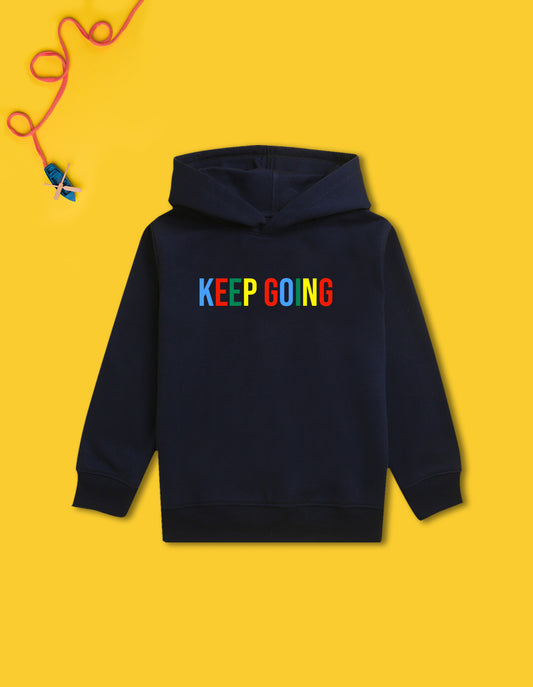 Nusyl Boy's Navy Blue Keep going text Printed Hoodie