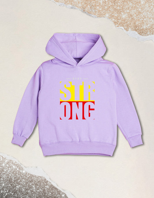 Nusyl Boy's Lilac Stay strong text Printed Hoodie