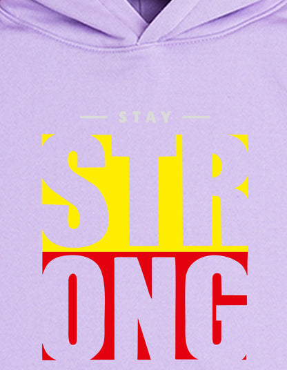 Nusyl Boy's Lilac Stay strong text Printed Hoodie