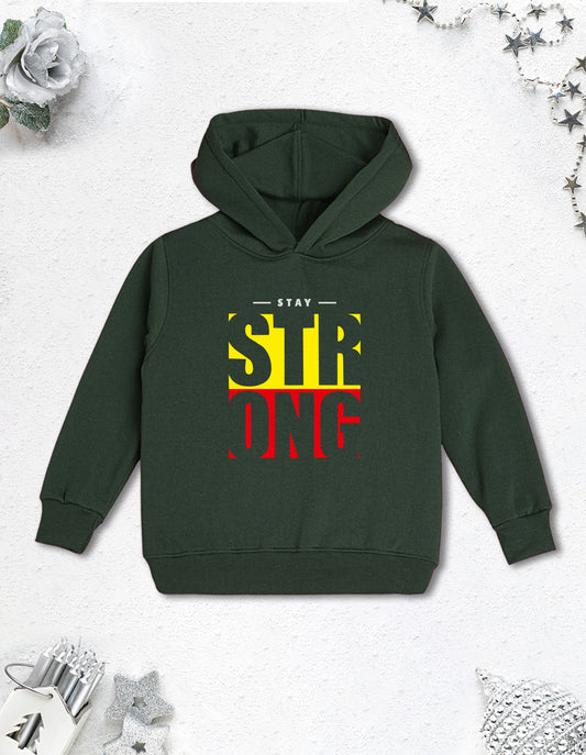 Nusyl Boy's Olive Stay strong text Printed Hoodie