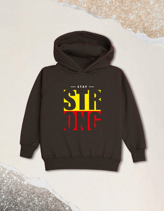 Nusyl Boy's Brown Stay strong text Printed Hoodie