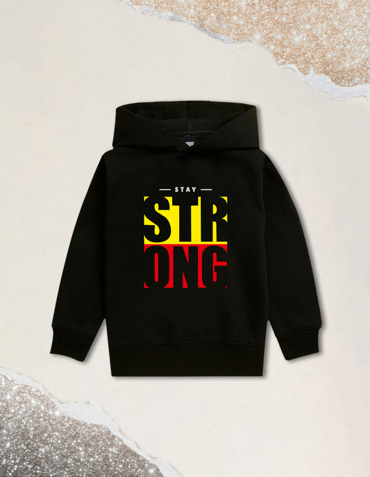Nusyl Boy's Black Stay strong text Printed Hoodie