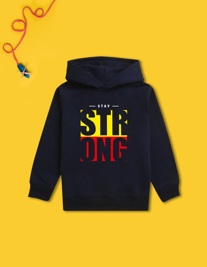 Nusyl Boy's Navy Blue Stay strong text Printed Hoodie