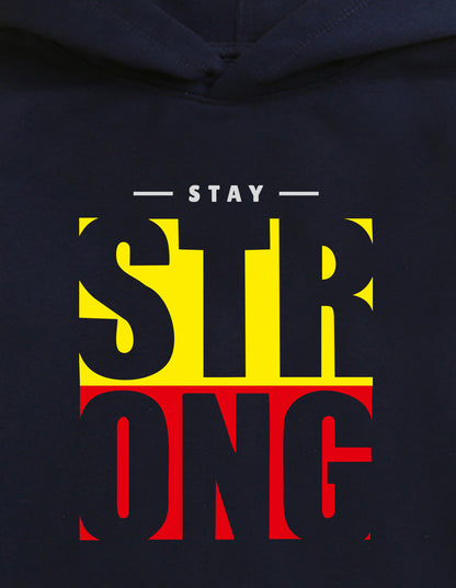 Nusyl Boy's Navy Blue Stay strong text Printed Hoodie