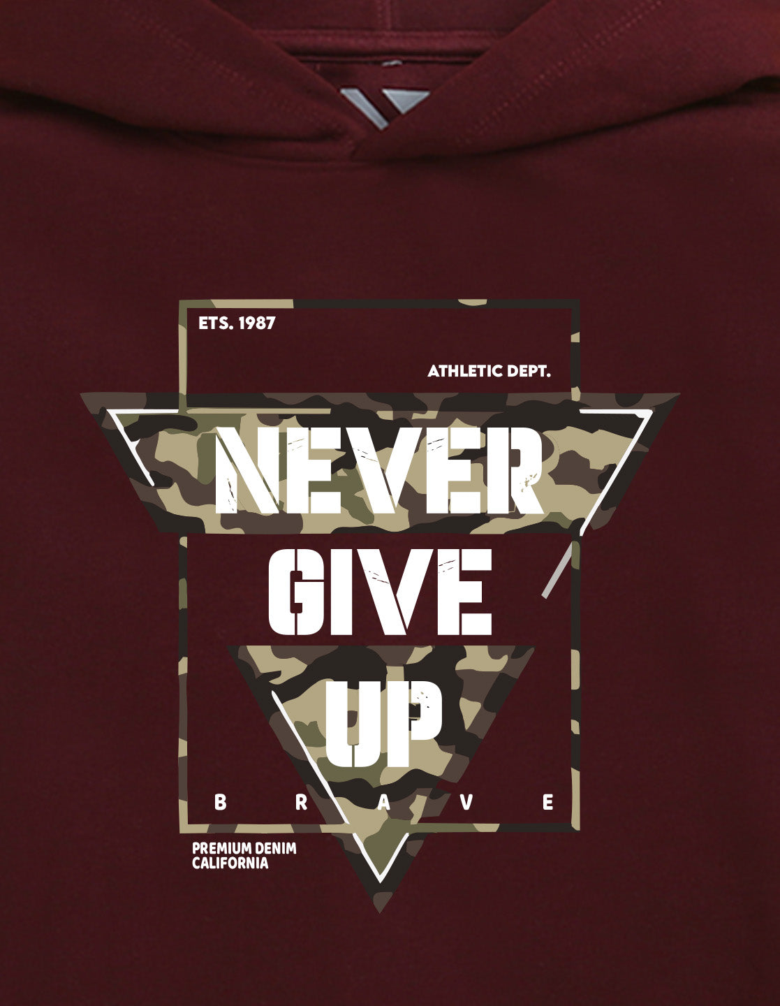 Nusyl Boy's Burgundy Never give up text Printed Hoodie