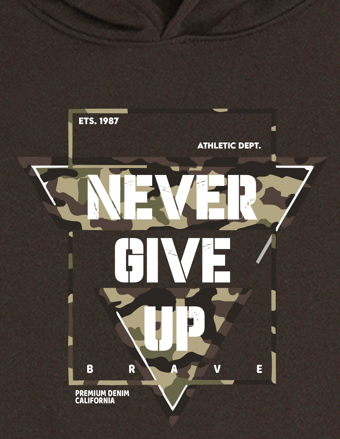 Nusyl Boy's Brown Never give up text Printed Hoodie