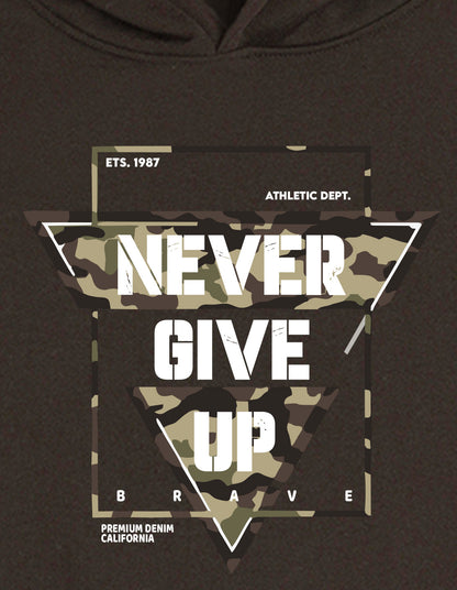Nusyl Boy's Brown Never give up text Printed Hoodie