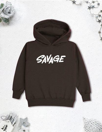 Nusyl Boy's Brown Savage text Printed Hoodie