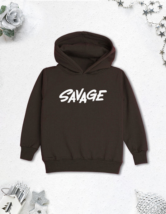 Nusyl Boy's Brown Savage text Printed Hoodie