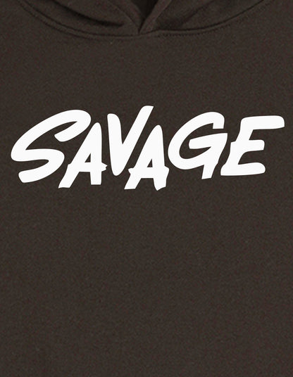 Nusyl Boy's Brown Savage text Printed Hoodie
