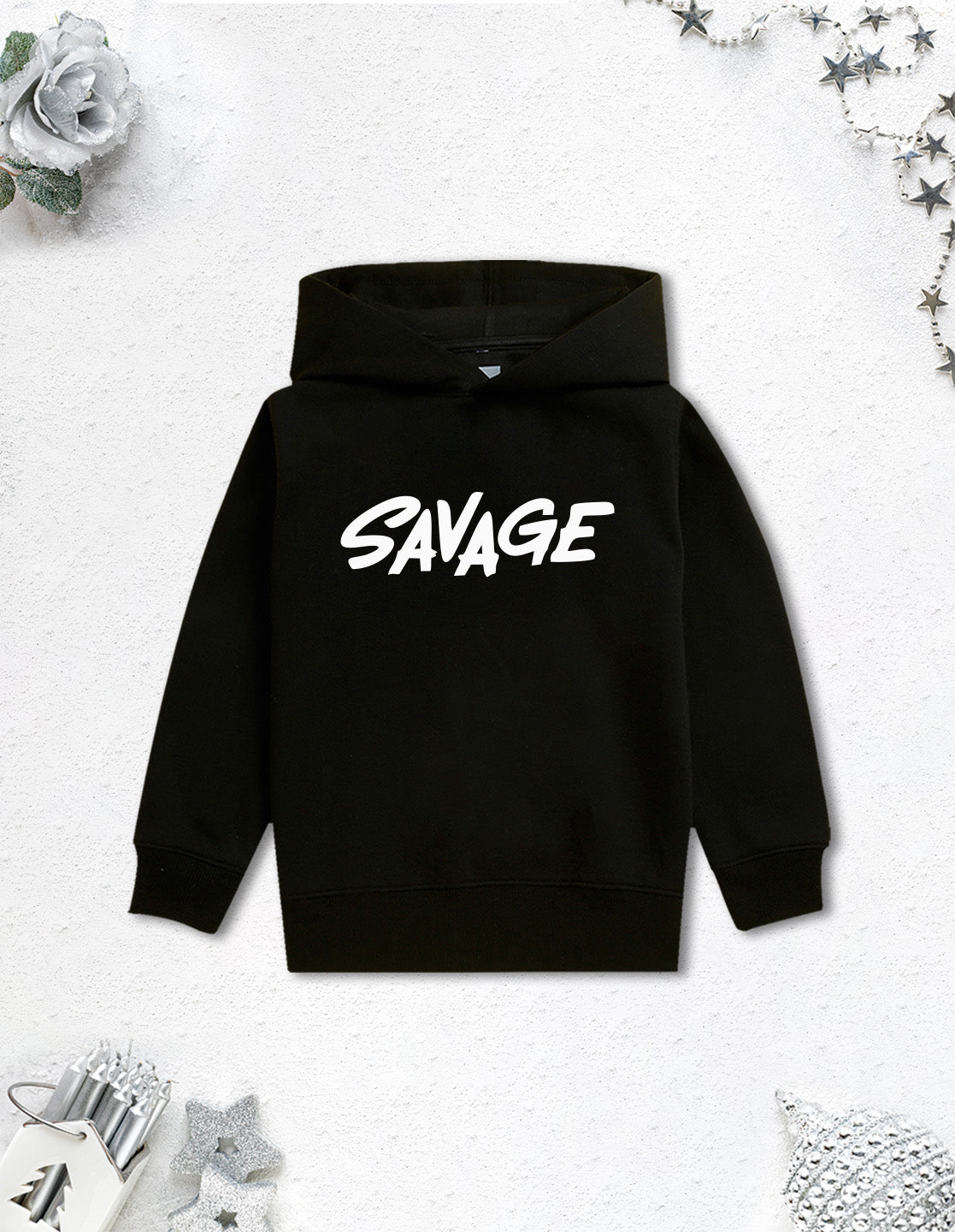 Nusyl Boy's Black Savage text Printed Hoodie