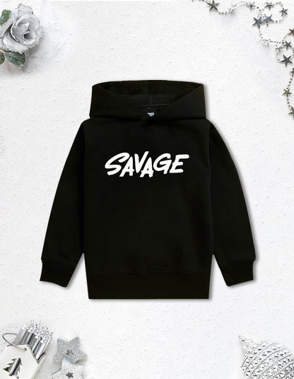Nusyl Boy's Black Savage text Printed Hoodie