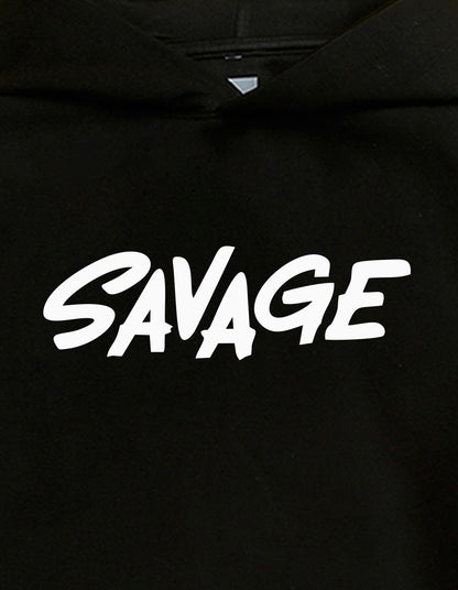 Nusyl Boy's Black Savage text Printed Hoodie