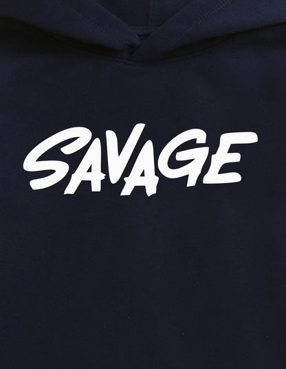 Nusyl Boy's Navy Blue Savage text Printed Hoodie