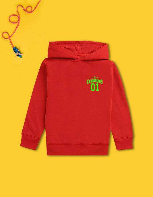 Nusyl Boy's Red Champions 01 Text Printed Hoodie