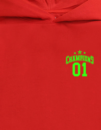Nusyl Boy's Red Champions 01 Text Printed Hoodie