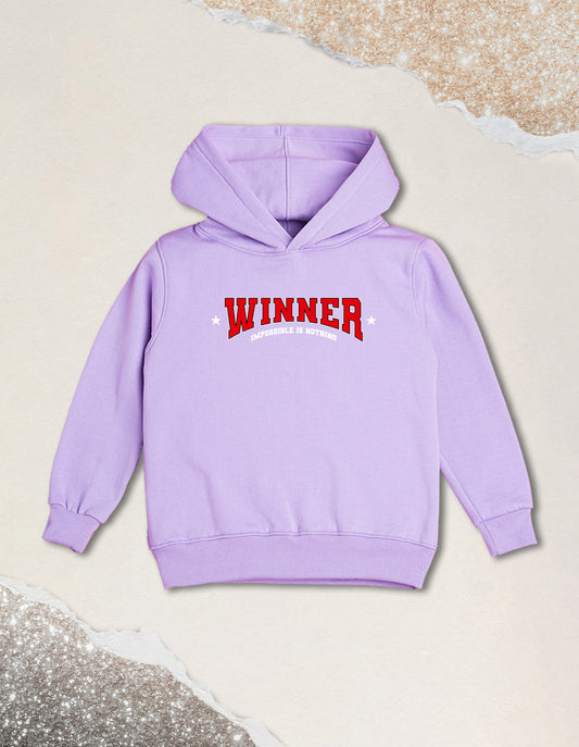 Nusyl Boy's Lilac Winner text  Printed Hoodie