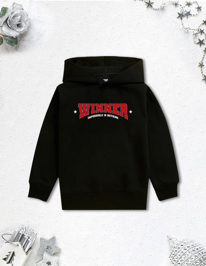 Nusyl Boy's Black Winner text  Printed Hoodie