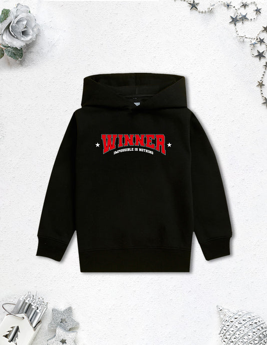 Nusyl Boy's Black Winner text  Printed Hoodie