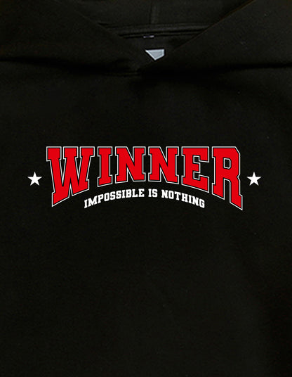 Nusyl Boy's Black Winner text  Printed Hoodie