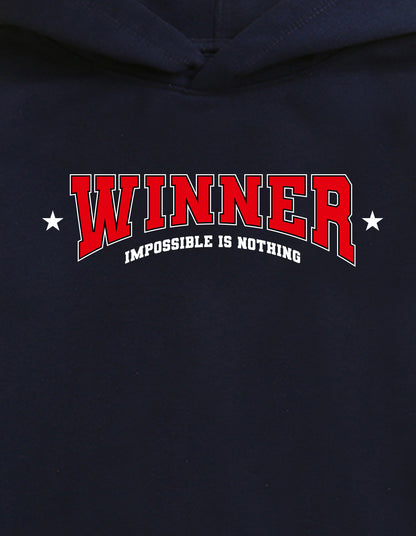 Nusyl Boy's Navy Blue Winner text  Printed Hoodie