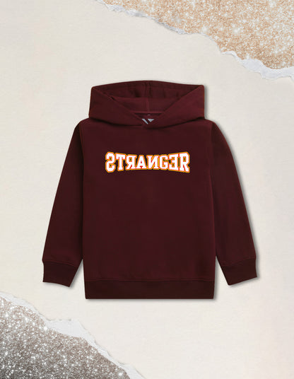 Nusyl Boy's Burgundy Stranger text Printed Hoodie