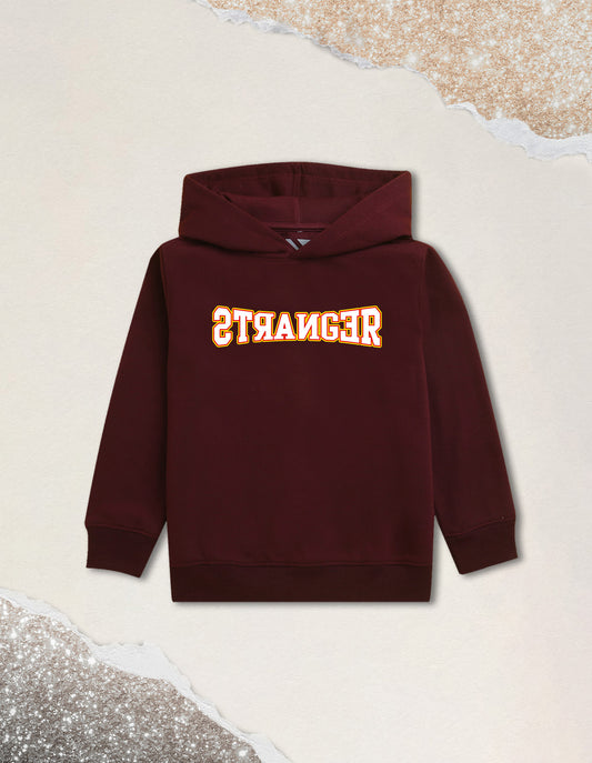 Nusyl Boy's Burgundy Stranger text Printed Hoodie