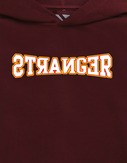 Nusyl Boy's Burgundy Stranger text Printed Hoodie