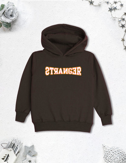 Nusyl Boy's Brown Stranger text Printed Hoodie