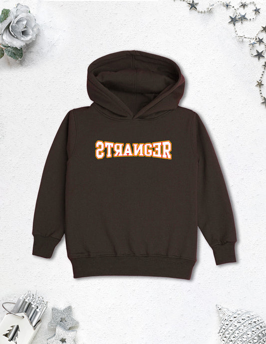Nusyl Boy's Brown Stranger text Printed Hoodie