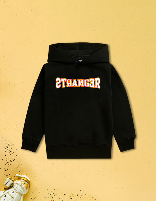 Nusyl Boy's Black Stranger text Printed Hoodie