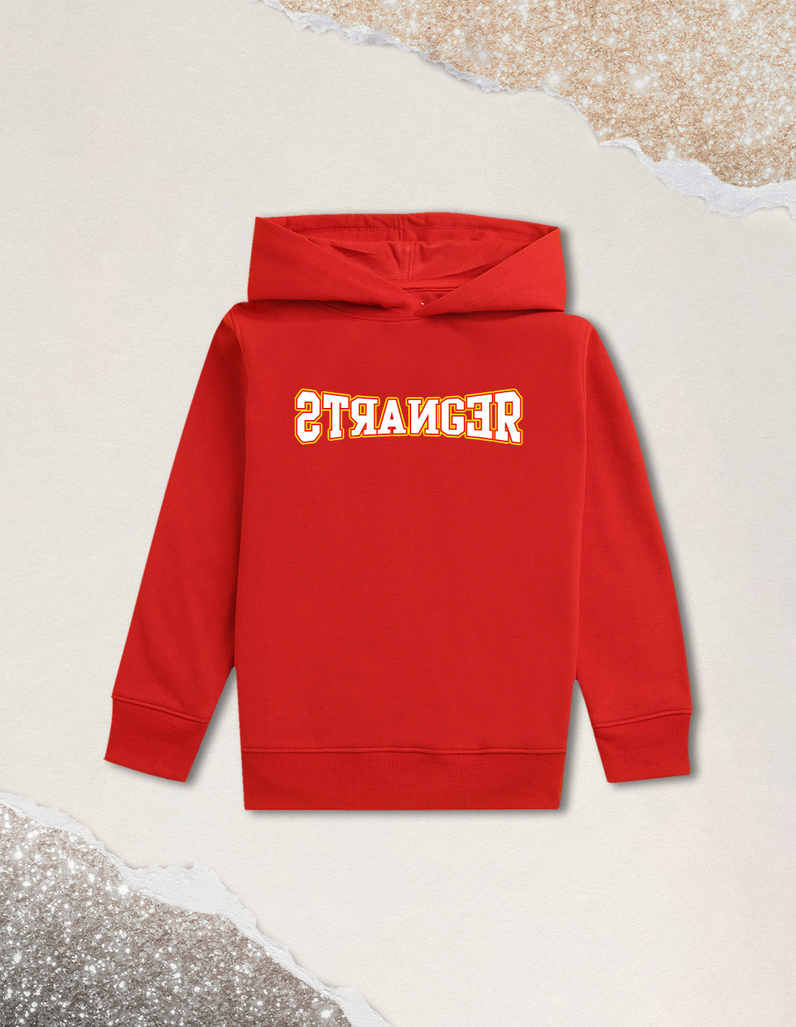 Nusyl Boy's Red Stranger text Printed Hoodie