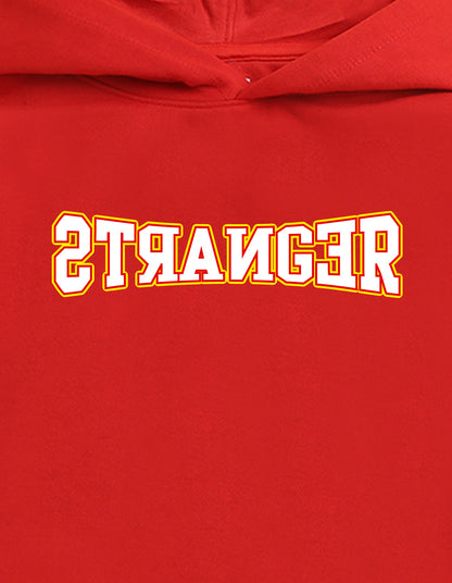 Nusyl Boy's Red Stranger text Printed Hoodie