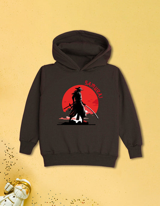 Nusyl Boy's Brown Japanese Samurai Printed Hoodie