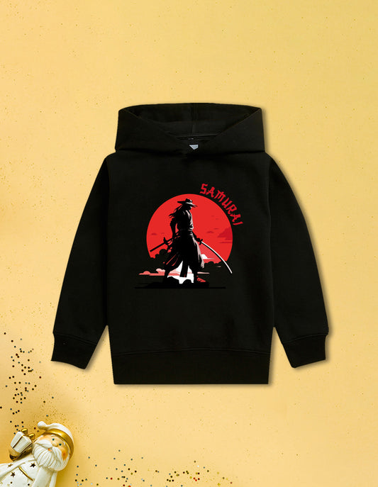 Nusyl Boy's Black Japanese Samurai Printed Hoodie