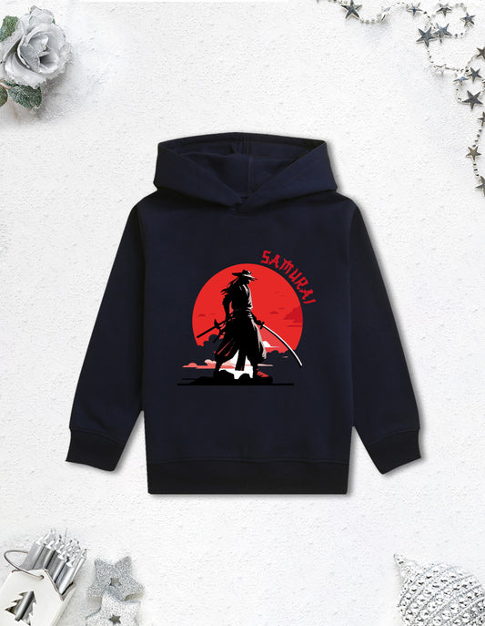 Nusyl Boy's Navy Blue Japanese Samurai Printed Hoodie