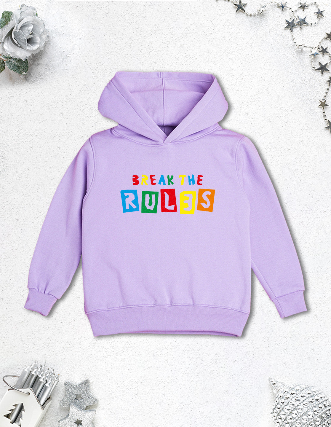 Nusyl Boy's Lilac Break the rules text Printed Hoodie