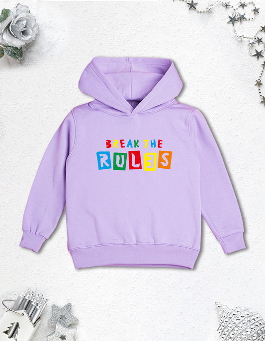 Nusyl Boy's Lilac Break the rules text Printed Hoodie