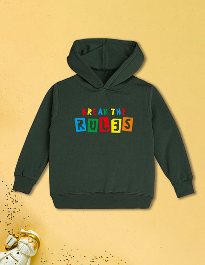 Nusyl Boy's Olive Break the rules text Printed Hoodie