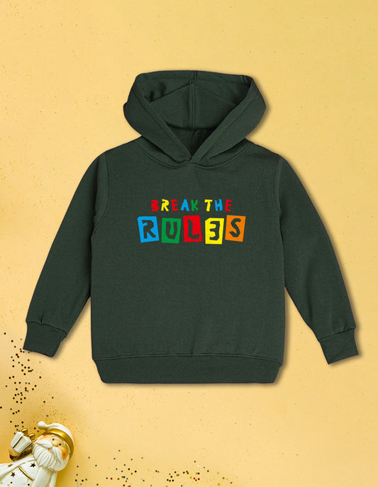 Nusyl Boy's Olive Break the rules text Printed Hoodie