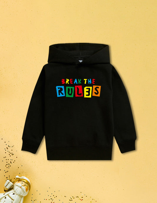 Nusyl Boy's Black Break the rules text Printed Hoodie