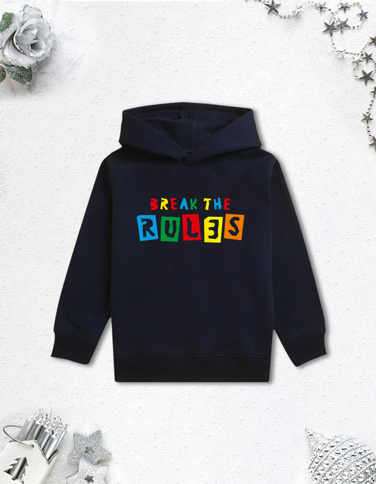 Nusyl Boy's Navy Blue Break the rules text Printed Hoodie