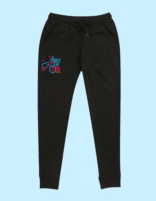 Black cartoon printed kids unisex treck pants