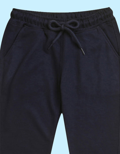 Navy blue text printed kids unisex treck pants