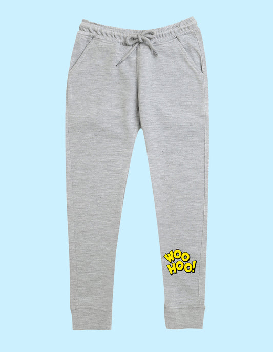 Grey text printed kids unisex treck pants